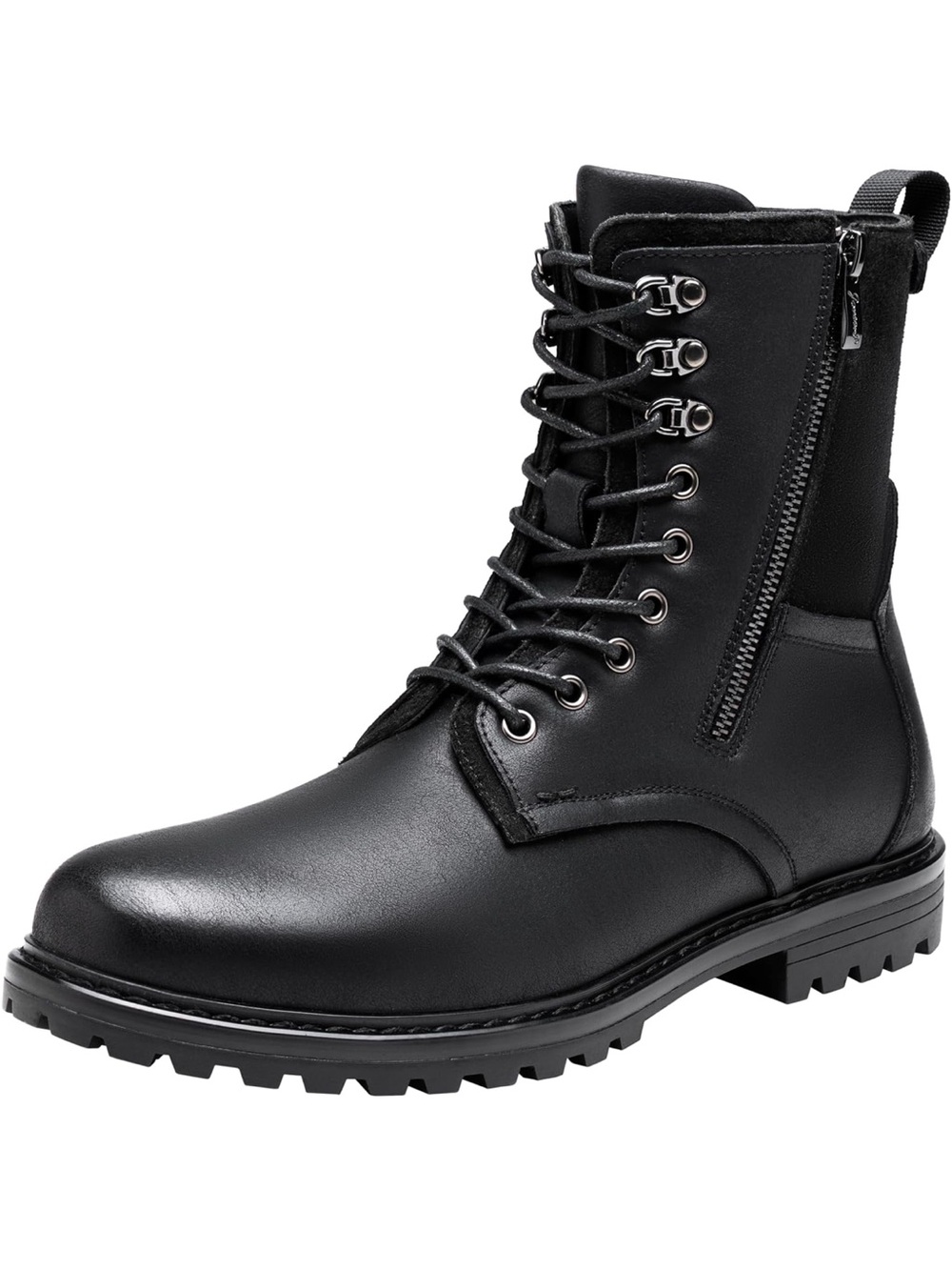 Jousen Men's Black Lace-Up Combat Boot with Side Zip